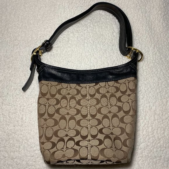 Coach Handbags - Coach Brown Leather Canvas Hobo Bag